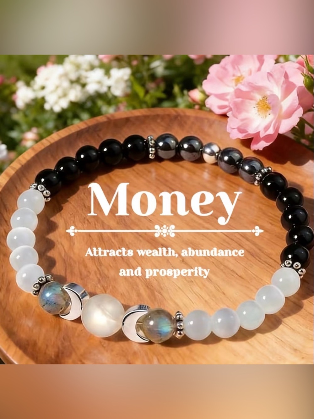 Crystal and Hematite Bead Money Bracelet - Black & White